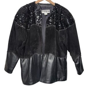 Vintage Goth Cowgirl Biker Positano Pelle Leather Show Coat Sequin Jacket